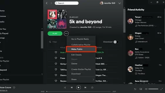 make a Spotify playlist public