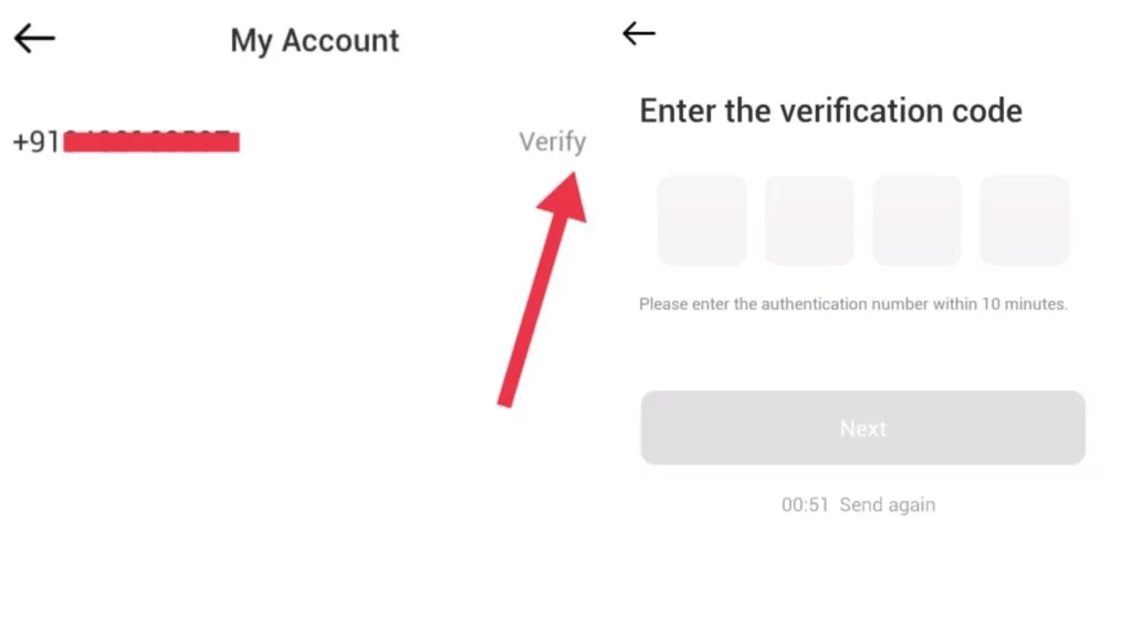 Click on the verify option beside your phone number or email.
