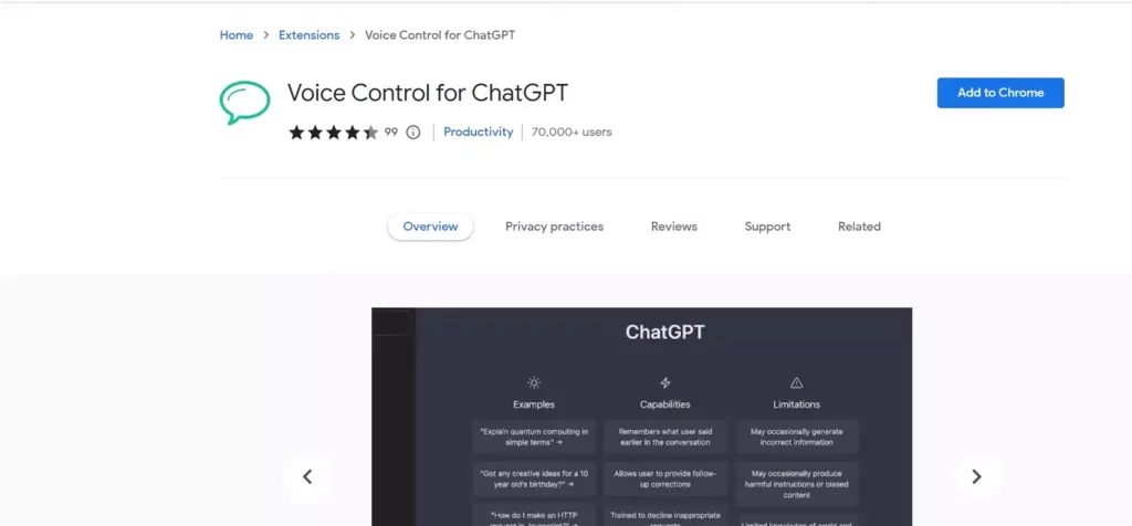 ChaTGPT ; Talk to ChatGPT with Voice Control for ChatGPT Extension