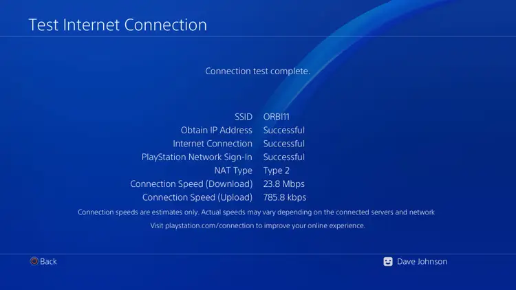 Performing Connection Test on PS4: