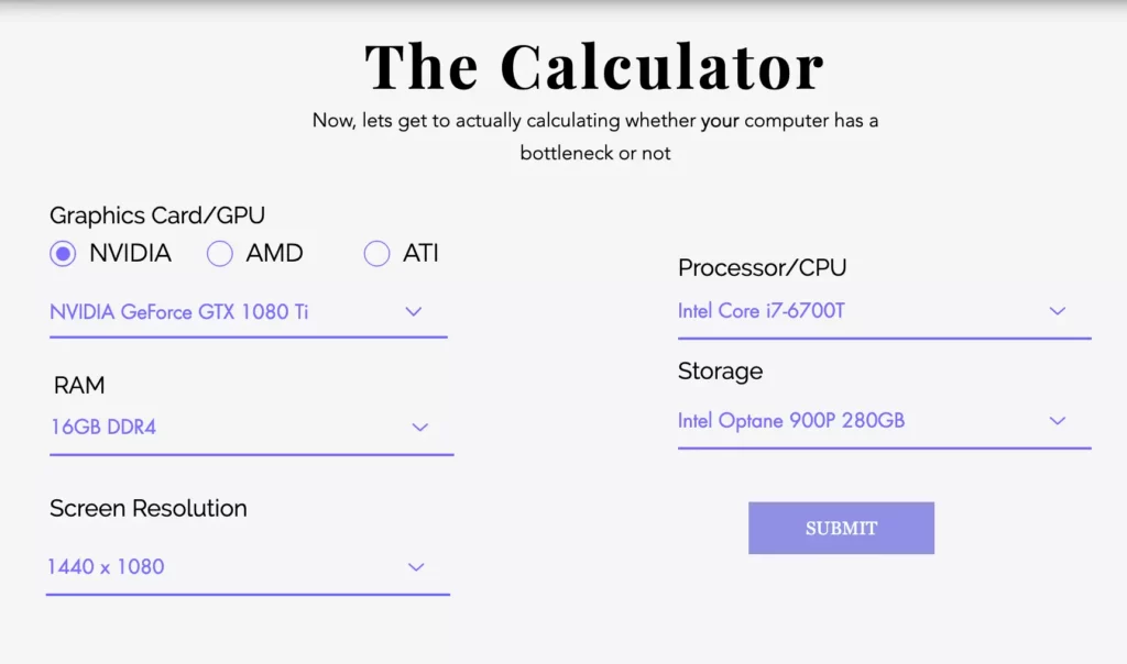 PC Builds Bottleneck Calculators