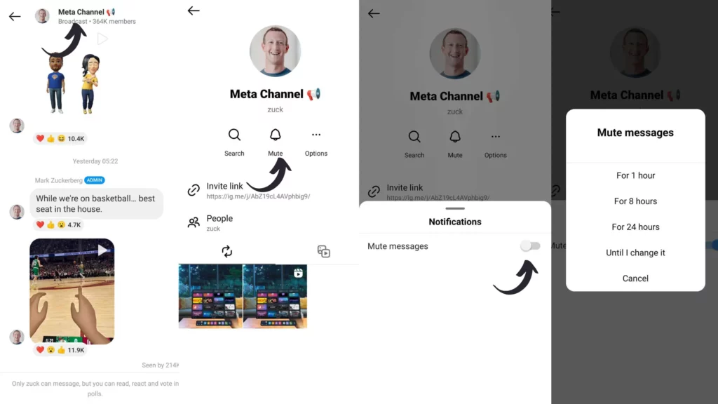 Turn off Broadcast Channel Messages on Instagram Using the Mute Option