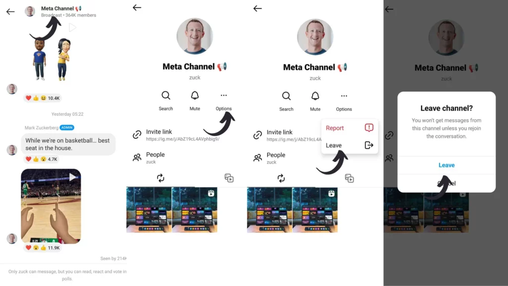 Turn off Broadcast Channel Messages on Instagram By Leaving the Channel