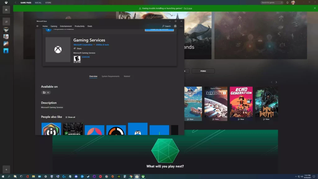 gAMING sERVICE App; Microsoft store not working on Xbox