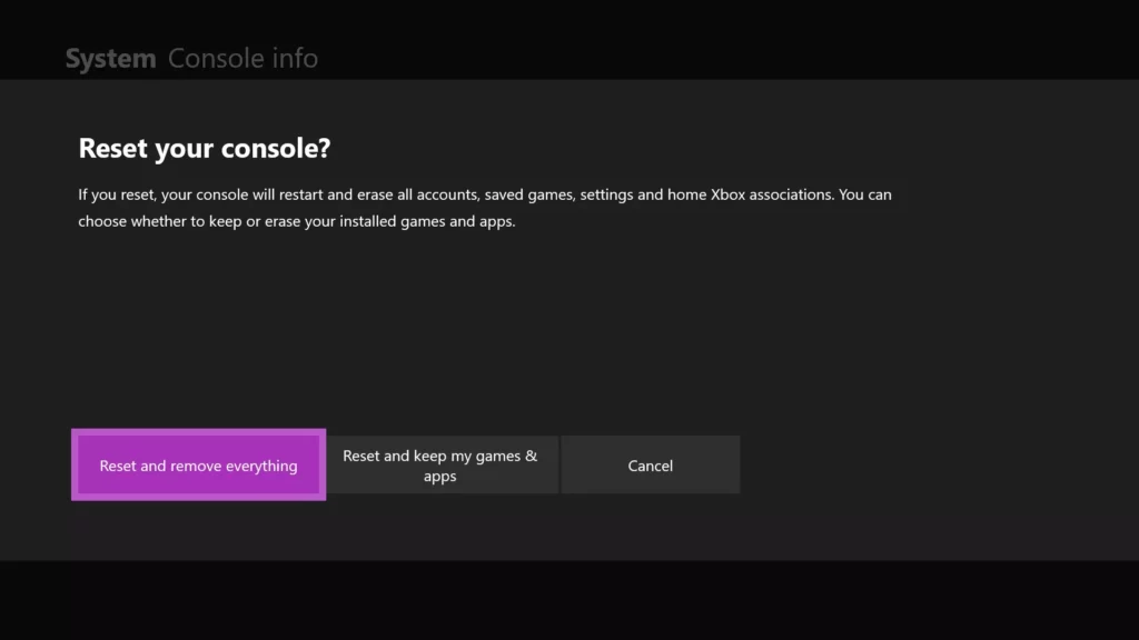 Reset Console; Microsoft store not working on Xbox