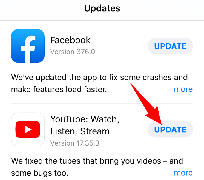 Fix YouTube App Not Working on iPhone, by Updating The App