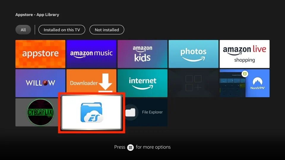ES Explorer in settings on Firestick; how to sildeoad apps on Firestick