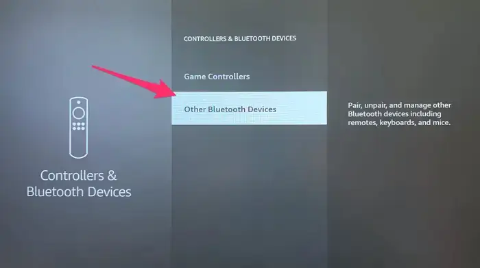Other bluetooth devices option on Firestick settings; How to Pair Firestick Remote