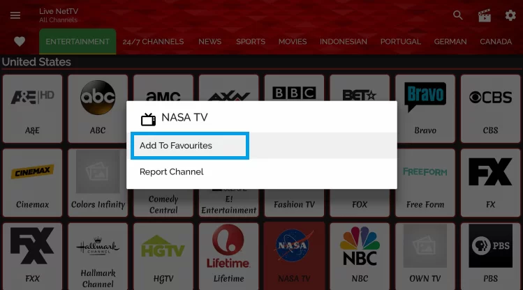Add to favorites on Live Net TV; How to Install Live Net TV on FireStick