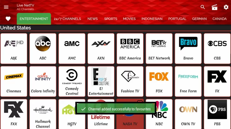 channel added to favorites on Firestick; How to Install Live Net TV on FireStick