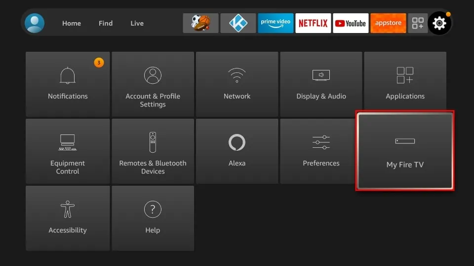 MyFireTV in the Firestick settings; How to Install UnLinked on Firestick