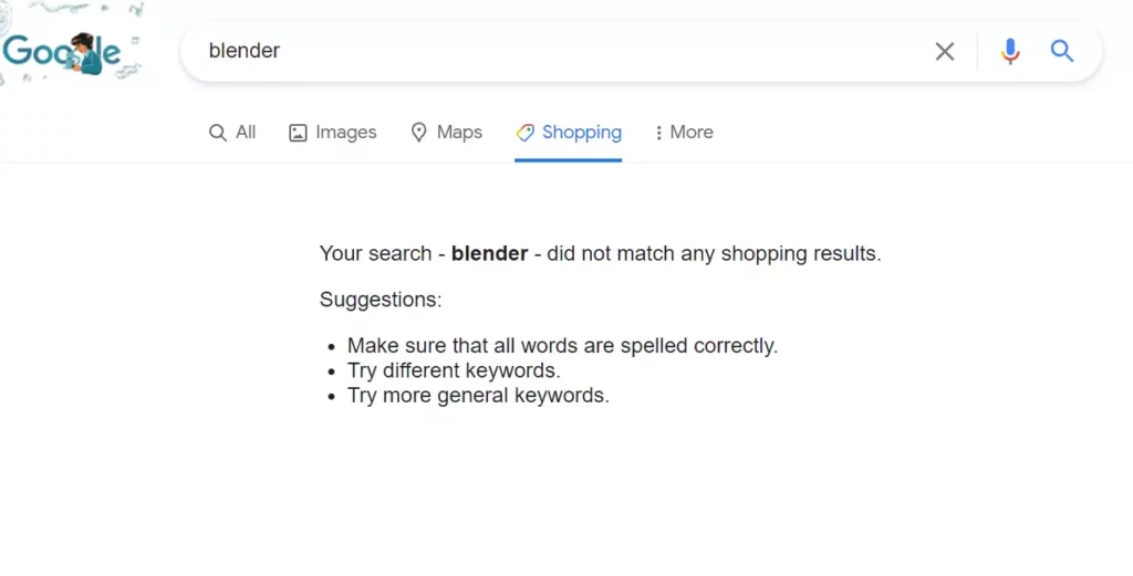 Not search results for blender in google; google not showing results