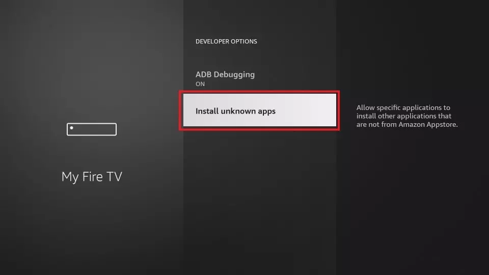 Turning on apps from unknown sources in developwe options on Firestick;  how to sideload apps on Firestick