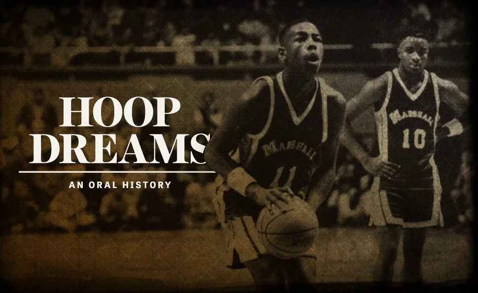 Two boys playing basketball in Hopp Dreams; Where to watch Hoop Dreams