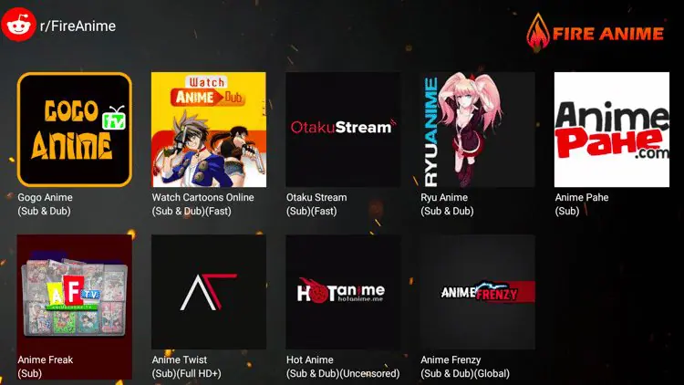 FireAnime Homescreen; how to install and use FireAnime on Firestick