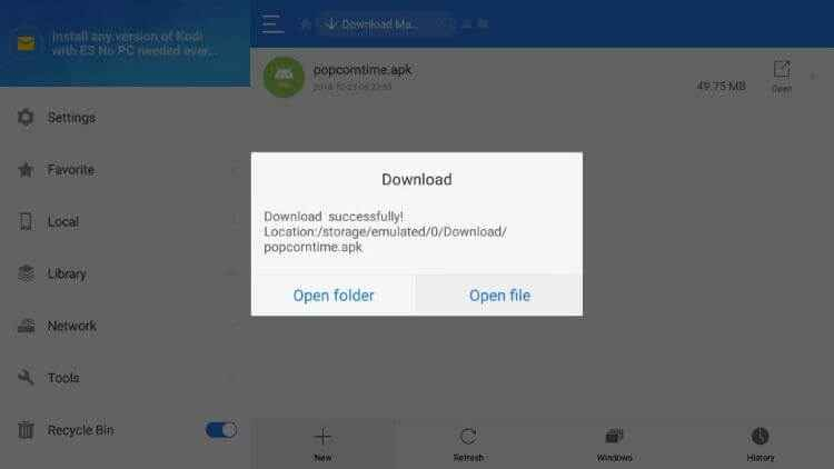 After download complete open file option on ES explorer browser on Firestic; how to install Spectrum on Firestick