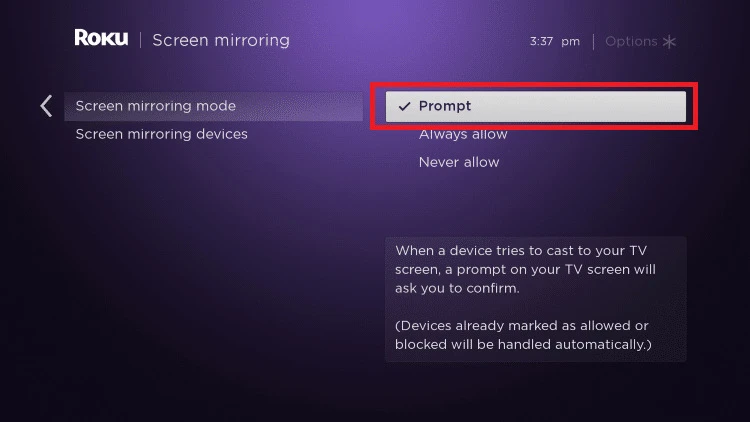 prompt in screen recording on Roku; MovieBox Pro on Roku
