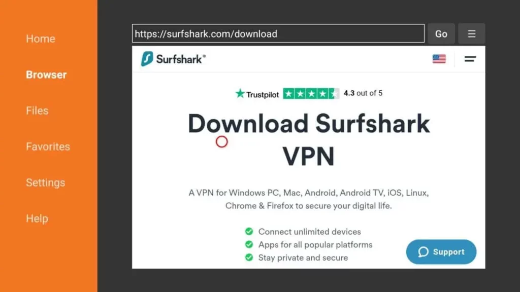 URL entering space on downlaoder homescreen; How to Install Surfshark on Firestick