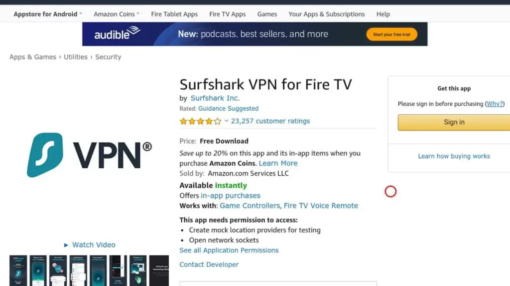 Amazon link for downloading Surfshark on Firestick; How to Install Surfshark on Firestick