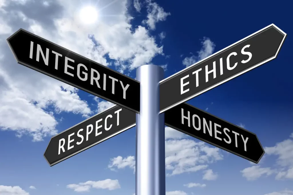 Integrity, Ethics, Respect and honesty on four way pole; 3 Ways to Ensure You Are Running a Business Honestly