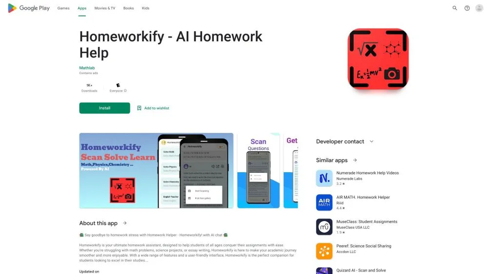 homeworkify on playstore; Homeworkify: AI Tool For Homework Mastery