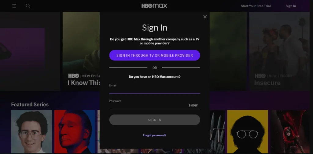 Sign in page of hbo max; Max App Not Working-10 Tips To Get It Up Again