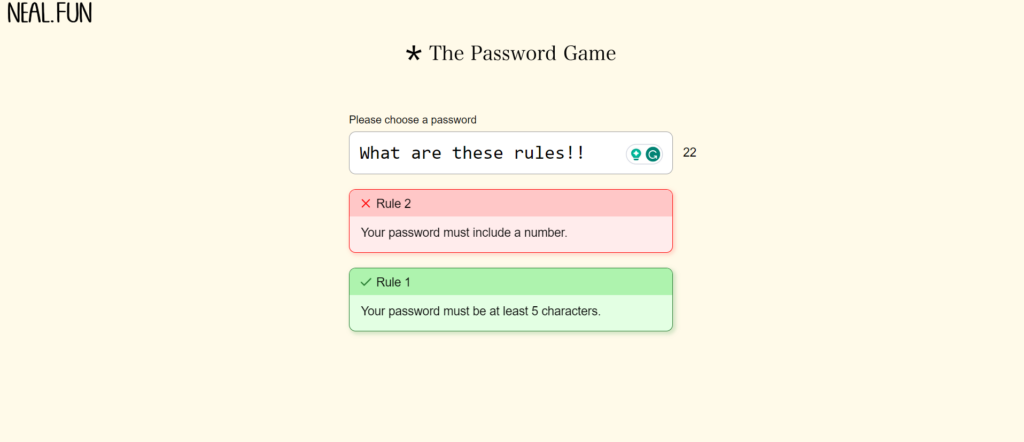 rules in the password game