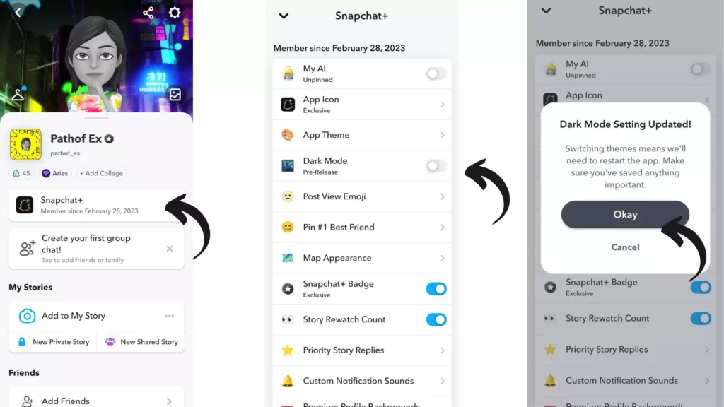How to Enable Dark Mode on Snapchat on Android For Snapchat+ Users?