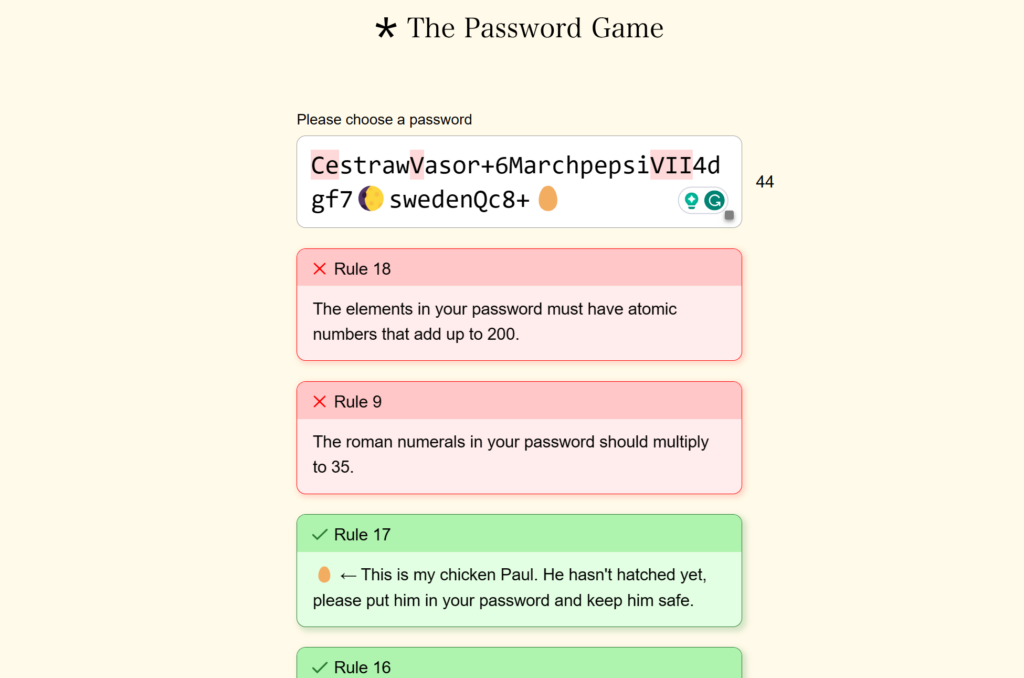  Password Game Rule 18 Atomic Numbers that Add Up to 200
