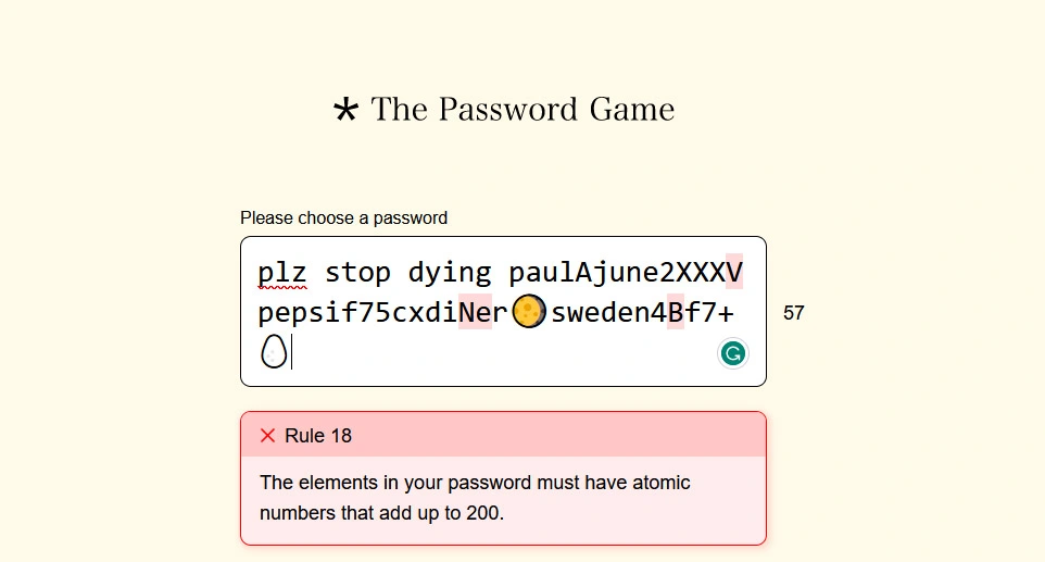 Password Rule 18: Atomic Numbers that Add Up to 200