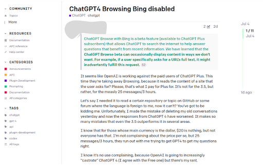 Просмотр с отключенной функцией Bing;  Почему просмотр с Bing не отображается в ChatGPT Plus