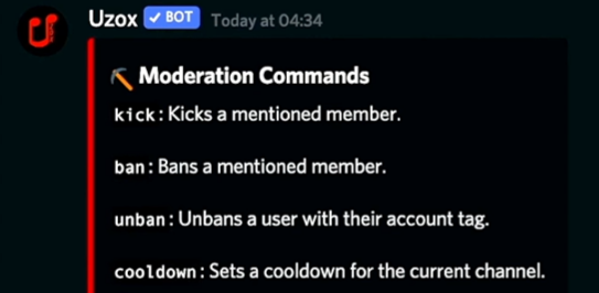 Uzox Discord Bot Commands