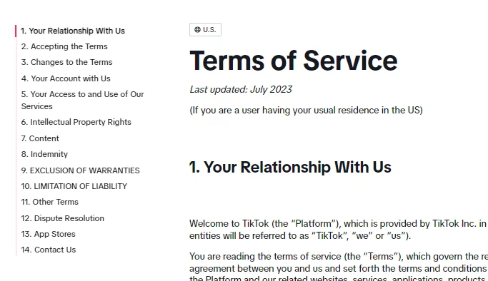 TikTok Terms of Service Update
