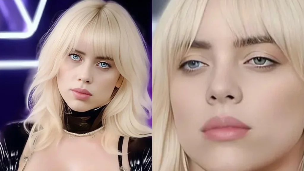 Comparision between Billie Eilish real and AI generated image; What Is Billie Eilish AI Art & How To Make It?