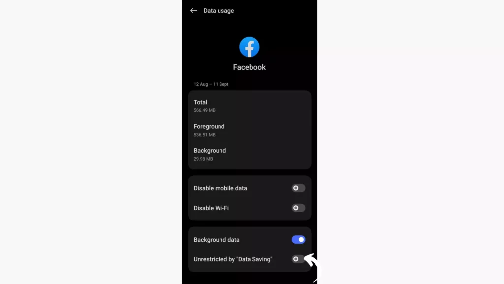 Fix Facebook Pictures Not Loading By Enabling Unrestricted Data Usage for Facebook
