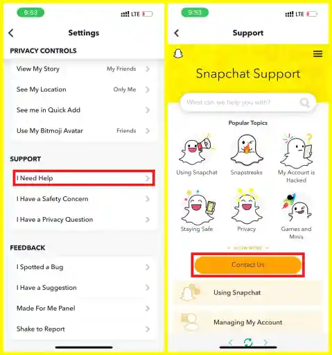Contact Snapchat Support Through the Snapchat Application