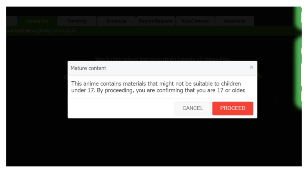 Mature Content pop-up; How to Download From KissAnime