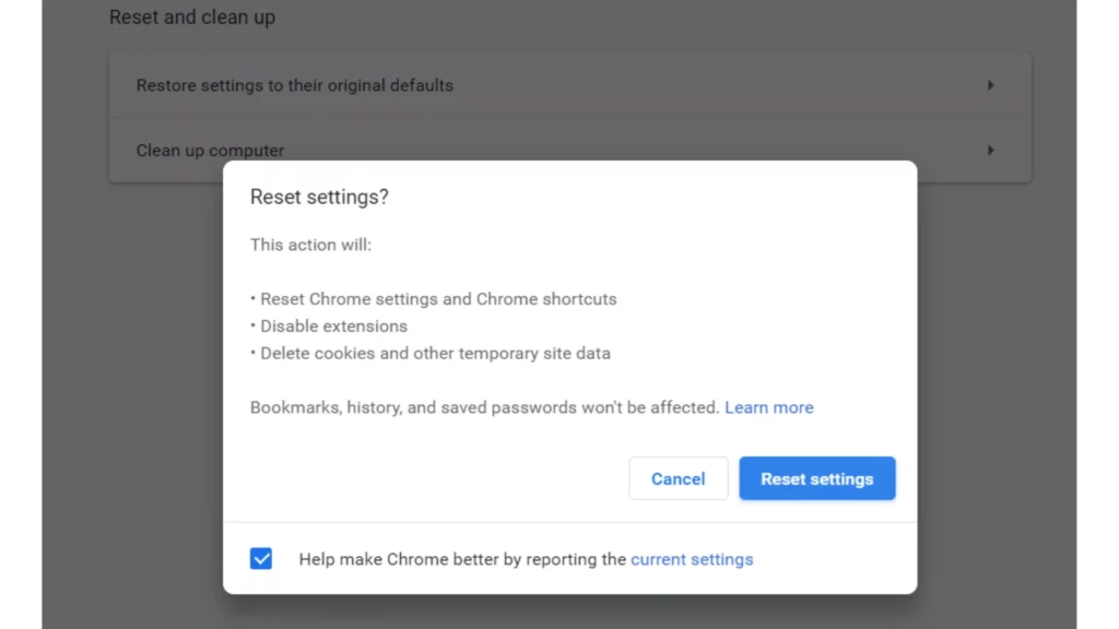 Confirm Reset Settings; What is About Blank Page