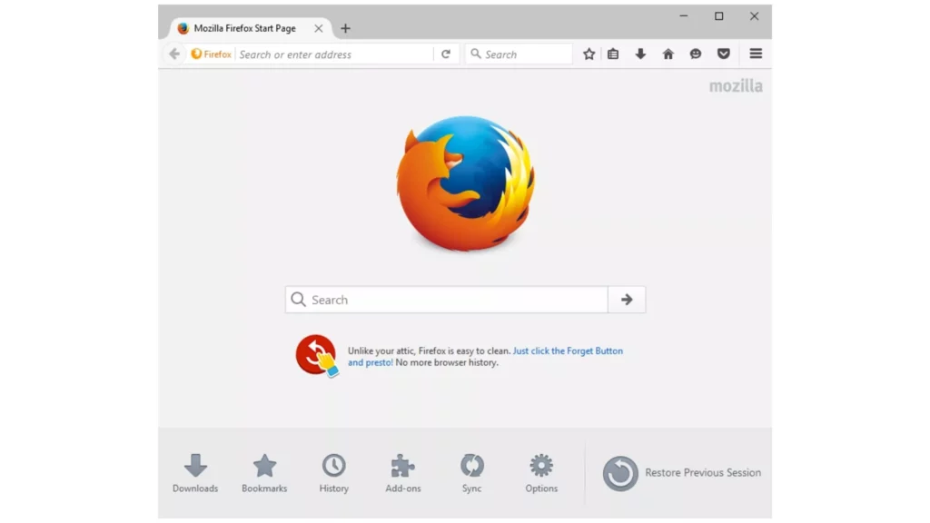 Mozilla firefox browser home screen; about:blank#blocked