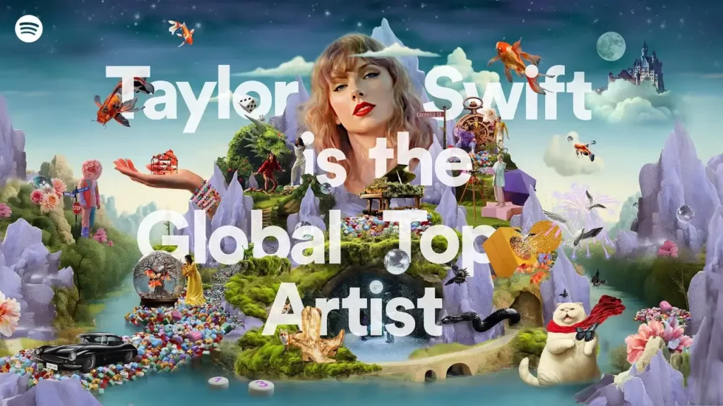 Taylor swift is the global top artist written with easter eggs in the potrait; Why Does Taylor Swift Have A Star On Spotify - Mystery Unraveled?