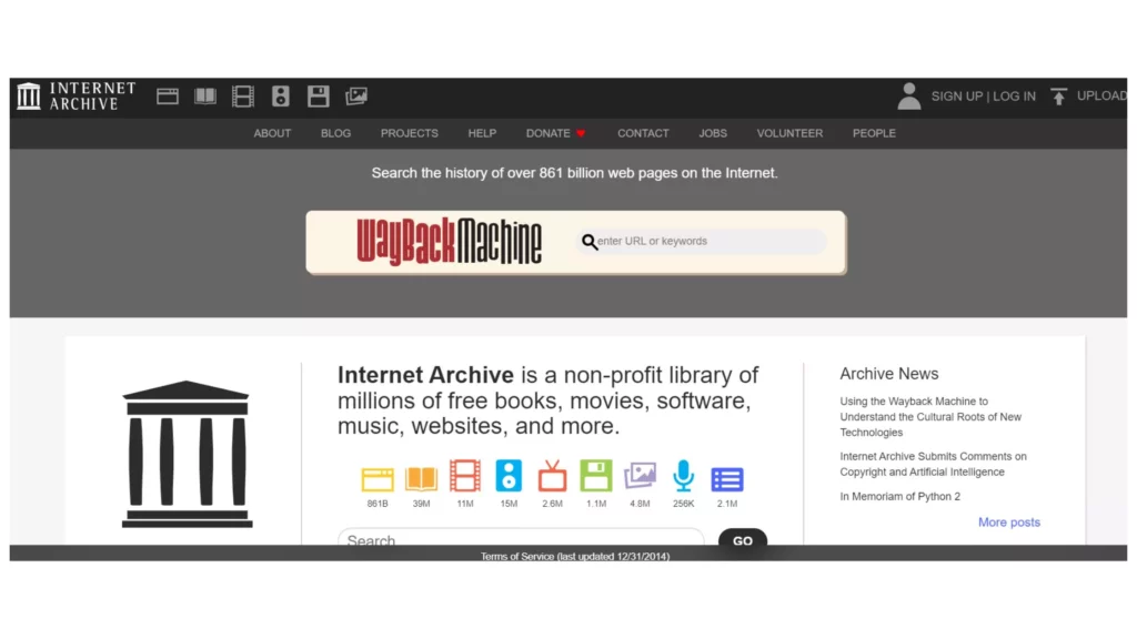 The Internet Archive; Sites to download movies for free