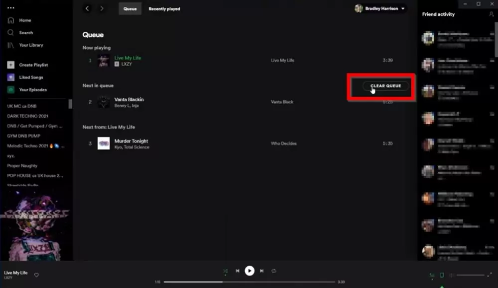 how to clear queue on spotify