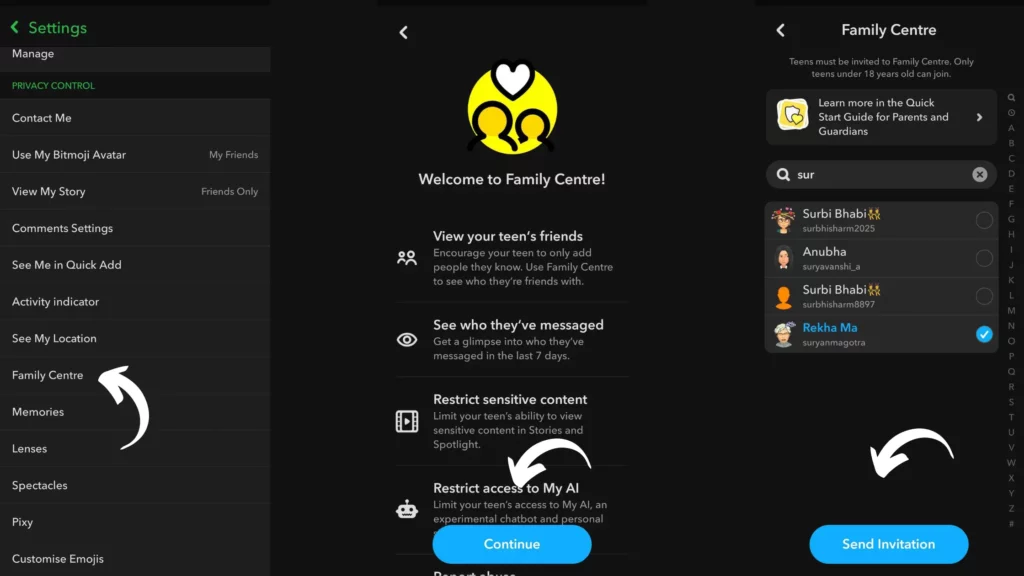 How to Invite Your Teen to Family Center in Snapchat?